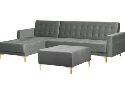 Right Hand Velvet Corner Sofa With Ottoman Grey Aberdeen