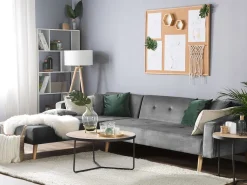 Right Hand Velvet Corner Sofa Bed Grey Vadso