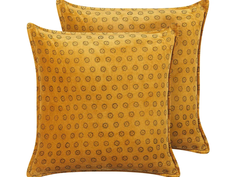 Samtkissen Sonnenmuster Senfgelb 45 X 45 Cm 2Er Set Rapis