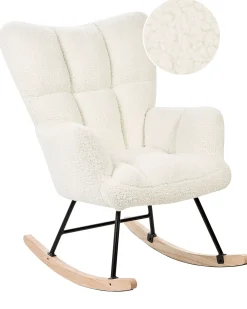Schaukelsessel Boucle Stoff Weis Gepolstert Oulu
