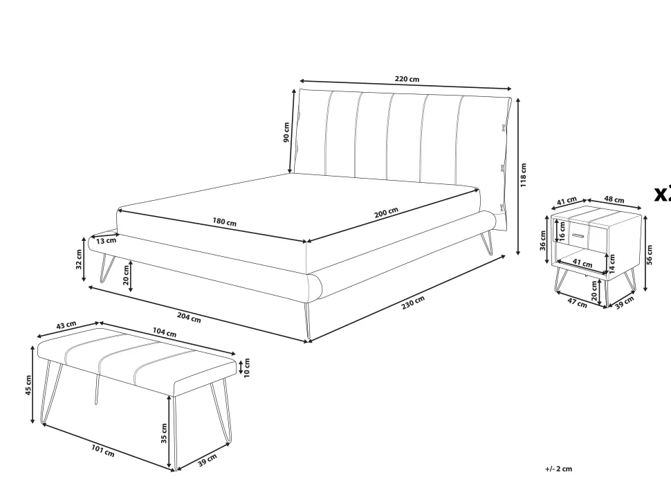 Schlafzimmer Komplett Set 4-Teilig Beige 180 X 200 Cm Betin