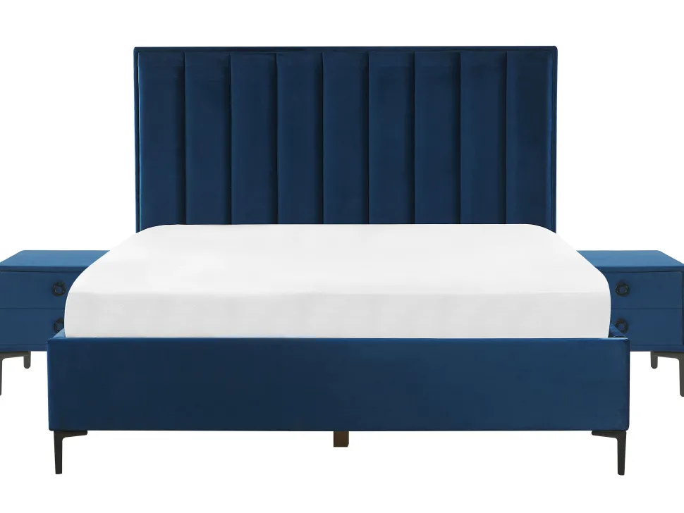 Schlafzimmer Komplett Set 3-Teilig Blau 180 X 200 Cm Sezanne