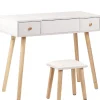 Schminktisch Mit 2 Schubladen, Hochklappbarem Spiegel Und Hocker Weis Brioude