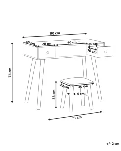 Schminktisch Mit 2 Schubladen, Hochklappbarem Spiegel Und Hocker Weis Brioude