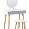 Schminktisch Mit 2 Schubladen, Led-Spiegel Und Hocker Weis/Grau Josselin