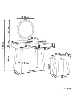 Schminktisch Mit 2 Schubladen, Led-Spiegel Und Hocker Weis/Grau Josselin