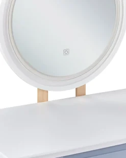 Schminktisch Mit 2 Schubladen, Led-Spiegel Und Hocker Weis/Grau Josselin