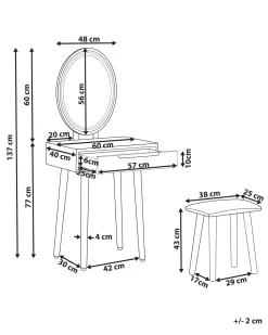 Schminktisch Mit 1 Schublade, Led-Spiegel Und Hocker Weis/Grau Vesoul