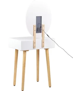 Schminktisch Mit 1 Schublade, Led-Spiegel Und Hocker Weis/Grau Vesoul
