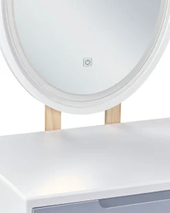 Schminktisch Mit 1 Schublade, Led-Spiegel Und Hocker Weis/Grau Vesoul