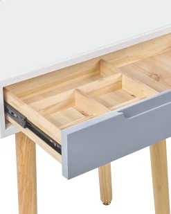 Schminktisch Mit 1 Schublade, Led-Spiegel Und Hocker Weis/Grau Vesoul