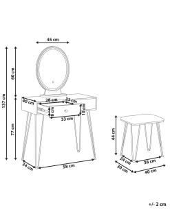 Schminktisch Mit Ovalem Led-Spiegel Hocker 2 Schubladen Dunkler Holzfarbton / Schwarz Loix