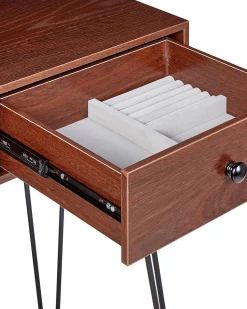 Schminktisch Mit Ovalem Led-Spiegel Hocker 2 Schubladen Dunkler Holzfarbton / Schwarz Loix