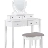 Schminktisch Mit Ovalem Spiegel Hocker 4 Schubladen Weis Lune