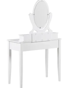 Schminktisch Mit Ovalem Spiegel Hocker 4 Schubladen Weis Lune