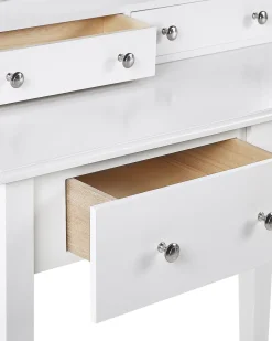 Schminktisch Mit Ovalem Spiegel Hocker 4 Schubladen Weis Lune