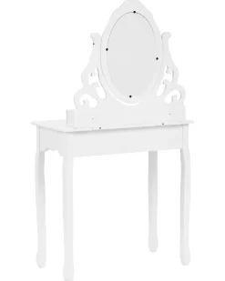 Schminktisch Mit Ovalem Spiegel Hocker 4 Schubladen Weis Amour