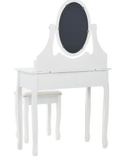 Schminktisch Mit Ovalem Spiegel Hocker 3 Schubladen Weis Astre
