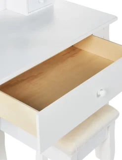 Schminktisch Mit Ovalem Spiegel Hocker 3 Schubladen Weis Astre