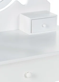 Schminktisch Mit Ovalem Spiegel Hocker 3 Schubladen Weis Astre