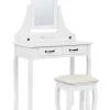 Schminktisch Mit Rechteckigem Spiegel Hocker 5 Schubladen Weis Rayon
