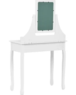 Schminktisch Mit Rechteckigem Spiegel Hocker 5 Schubladen Weis Rayon
