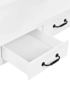 Schminktisch Mit Rechteckigem Spiegel Hocker 5 Schubladen Weis Rayon
