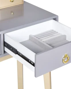 Schminktisch Mit Rundem Led-Spiegel Hocker 4 Schubladen Grau / Gold Fedry