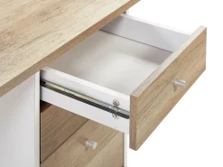 Schreibtisch Heller Holzfarbton / Weis 140 X 60 Cm 5 Schubladen Heber