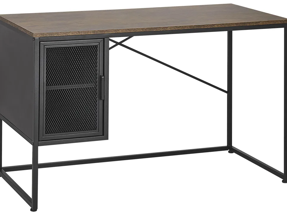 Schreibtisch Mit Schrank Dunkler Holzfarbton / Schwarz 118 X 60 Cm Vince