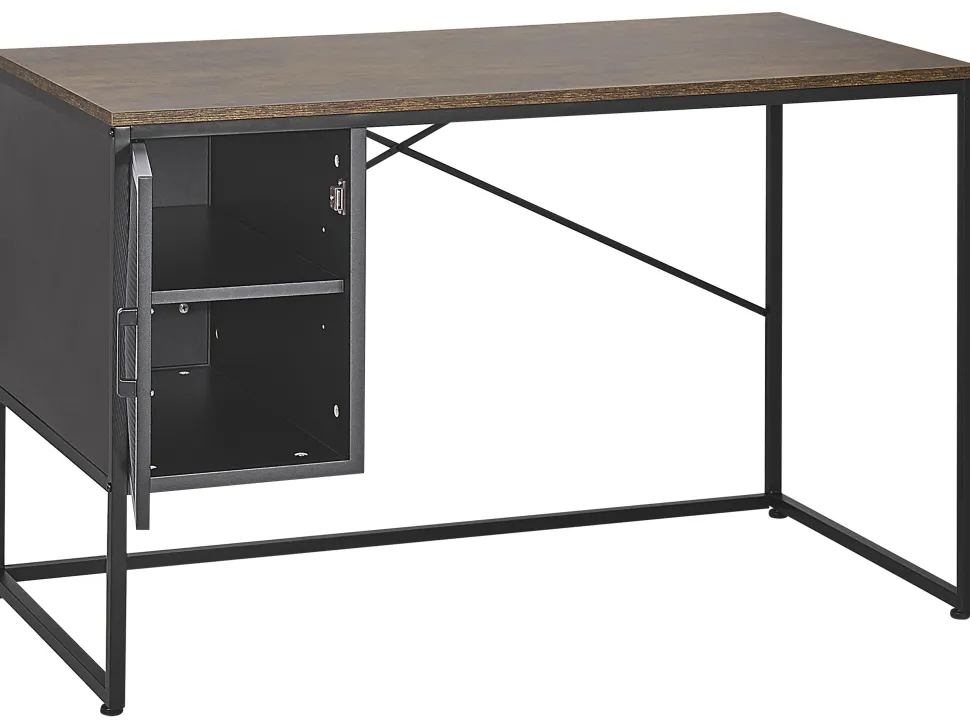 Schreibtisch Mit Schrank Dunkler Holzfarbton / Schwarz 118 X 60 Cm Vince