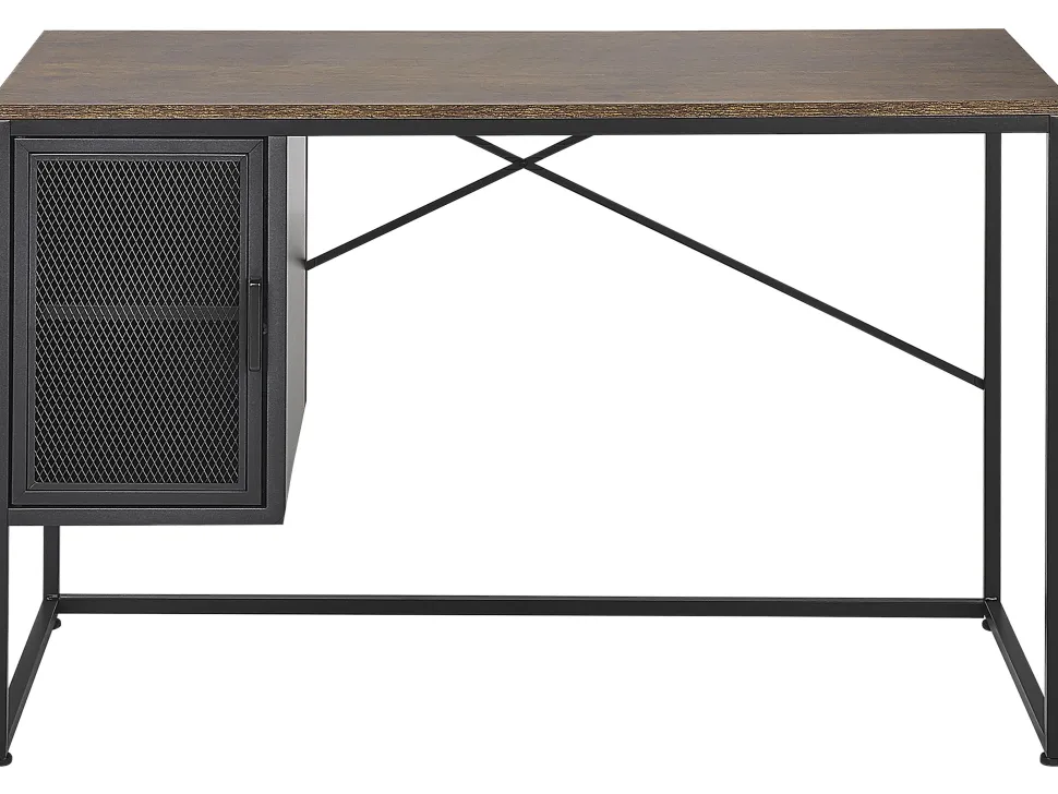 Schreibtisch Mit Schrank Dunkler Holzfarbton / Schwarz 118 X 60 Cm Vince