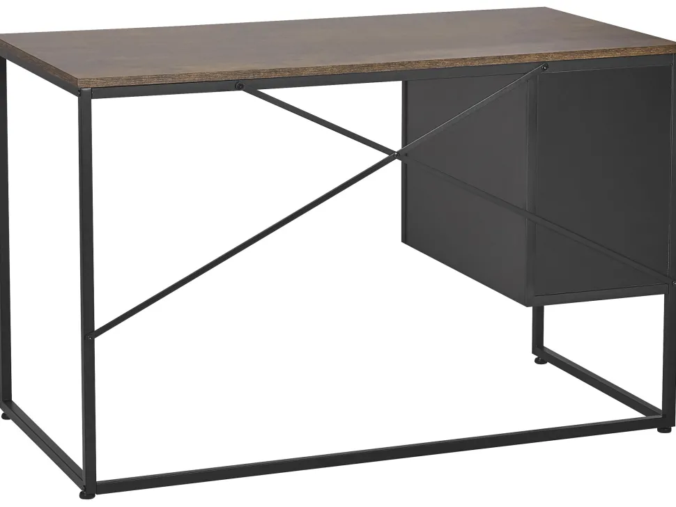 Schreibtisch Mit Schrank Dunkler Holzfarbton / Schwarz 118 X 60 Cm Vince