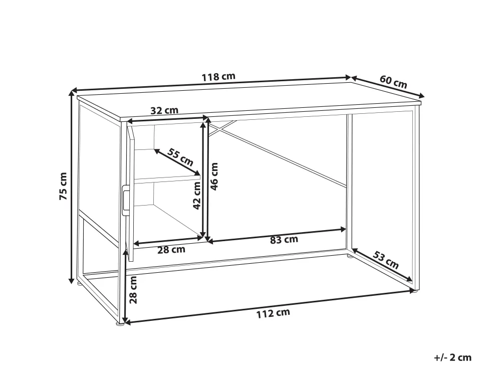 Schreibtisch Mit Schrank Dunkler Holzfarbton / Schwarz 118 X 60 Cm Vince