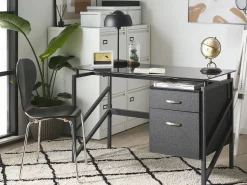 Schreibtisch Schwarz Glasplatte 117 X 57 Cm 2 Schubladen Moriton