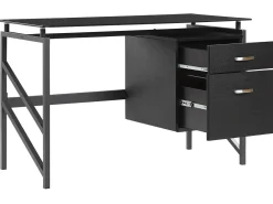 Schreibtisch Schwarz Glasplatte 117 X 57 Cm 2 Schubladen Moriton