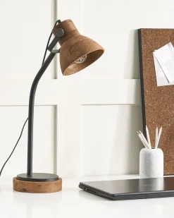 Schreibtischlampe Mango Holz Dunkelbraun / Schwarz 62 Cm Glockenform Kolar
