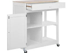 Servierwagen Weis / Heller Holzfarbton Mit Schublade Trapani