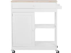 Servierwagen Weis / Heller Holzfarbton Mit Schublade Trapani