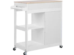 Servierwagen Weis / Heller Holzfarbton Mit Schublade Trapani
