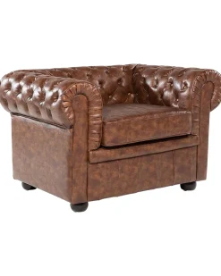 Sessel Kunstleder Goldbraun Chesterfield