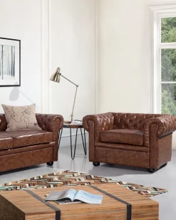 Sessel Kunstleder Goldbraun Chesterfield