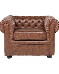 Sessel Kunstleder Goldbraun Chesterfield