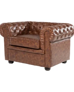 Sessel Kunstleder Goldbraun Chesterfield