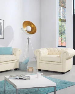Sessel Leder Creme Chesterfield