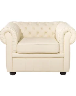 Sessel Leder Creme Chesterfield