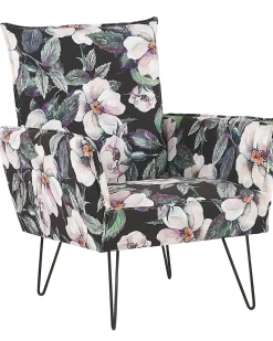 Sessel Polsterbezug Blumenmuster Schwarz Ribe