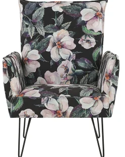 Sessel Polsterbezug Blumenmuster Schwarz Ribe
