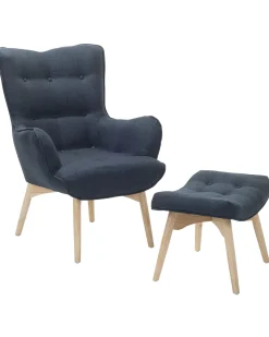 Sessel Polsterbezug Dunkelblau Plus Hocker Vejle