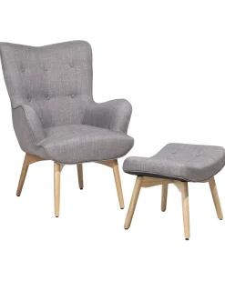 Sessel Polsterbezug Hellgrau Plus Hocker Vejle